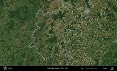 Chalon-sur-Saone. Mayıs 2020 'de çekilen Copernicus Sentinel karolarından oluşan bir uydu görüntüsünde Fransa' nın idari bölgesinin ana hatları belirlendi.