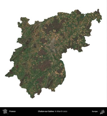 Chalon-sur-Saone. Fransa 'nın idari bölgesi, Mart 2022' de çekilen Kopernik Nöbetçi karolarından oluşan bir uydu görüntüsüyle beyaza izole edildi.