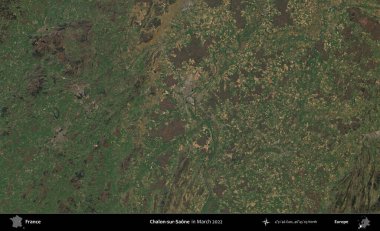 Chalon-sur-Saone. Copernicus Sentinel 'in Mart 2022' de çekilmiş uydu görüntüsü üzerine Fransa 'nın idari bölgesi.