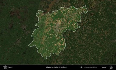 Chalon-sur-Saone. Fransa 'nın idari alanı, Nisan 2022' de çekilen Kopernik Nöbetçi karolarından oluşan koyu renkli bir uydu görüntüsü üzerinde vurgulandı ve özetlendi.