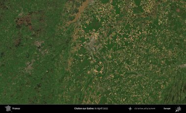 Chalon-sur-Saone. Copernicus Sentinel 'in Nisan 2022' de çekilmiş uydu görüntüsü üzerine Fransa 'nın idari bölgesi.