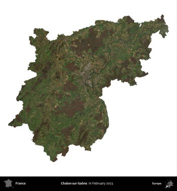 Chalon-sur-Saone. Fransa 'nın idari bölgesi, Şubat 2023' te çekilen Kopernik Nöbetçi karolarından oluşan bir uydu görüntüsüyle beyaza izole edildi.