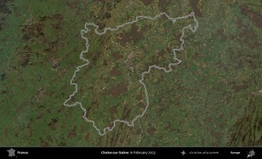 Chalon-sur-Saone. Copernicus Sentinel 'in Şubat 2023' te çekilen uydu görüntüsünde Fransa 'nın idari bölgesinin ana hatları belirlendi.