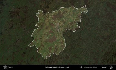 Chalon-sur-Saone. Fransa 'nın idari alanı, Şubat 2023' te çekilen Kopernik Nöbetçi karolarından oluşan koyu renkli bir uydu görüntüsü üzerinde vurgulandı ve özetlendi.