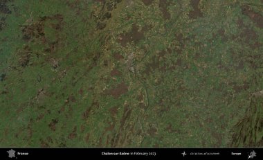 Chalon-sur-Saone. Copernicus Sentinel 'in Şubat 2023' te çekilmiş uydu görüntüsü üzerine Fransa 'nın idari bölgesi.