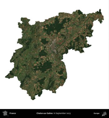 Chalon-sur-Saone. Fransa 'nın idari bölgesi, Eylül 2023' te çekilen Kopernik Nöbetçi karolarından oluşan bir uydu görüntüsü üzerinde beyaza izole edildi.