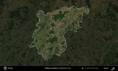 Chalon-sur-Saone. Fransa 'nın idari alanı, Eylül 2023' te çekilen Kopernik Nöbetçi karolarından oluşan koyu renkli bir uydu görüntüsü üzerinde vurgulandı ve özetlendi.