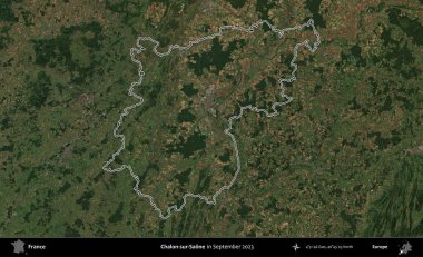 Chalon-sur-Saone. Eylül 2023 'te çekilen Copernicus Sentinel karolarından oluşan bir uydu görüntüsünde Fransa' nın idari bölgesinin ana hatlarını çizdim.