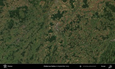 Chalon-sur-Saone. Copernicus Sentinel 'in Eylül 2023' te çekilmiş uydu görüntüsü üzerine Fransa 'nın idari bölgesi.