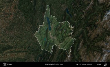 Chambery. Fransa 'nın idari alanı, Ekim 2023' te çekilen Kopernik Nöbetçi karolarından oluşan koyu renkli bir uydu görüntüsü üzerinde vurgulandı ve özetlendi.