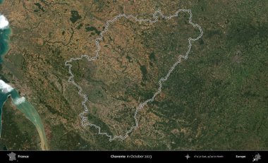 Charente. Copernicus Sentinel 'in Ekim 2023' te çekilen uydu görüntüsünde Fransa 'nın idari bölgesinin ana hatları belirlendi.