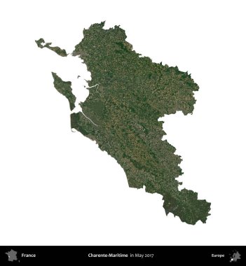 Charente-Maritime. Fransa 'nın idari bölgesi, Mayıs 2017' de çekilen Kopernik Nöbetçi karolarından oluşan bir uydu görüntüsü üzerinde beyaza izole edildi.