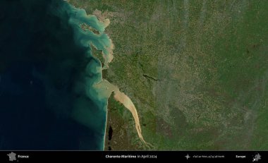Charente-Maritime. Copernicus Sentinel 'in Nisan 2024' te çekilmiş uydu görüntüsü üzerine Fransa 'nın idari bölgesi.