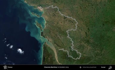 Charente-Maritime. Copernicus Sentinel 'in Ekim 2024' te çekilen uydu görüntüsünde Fransa 'nın idari bölgesinin ana hatlarını çizdim.