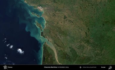 Charente-Maritime. Copernicus Sentinel 'in Ekim 2024' te çekilmiş uydu görüntüsü üzerine Fransa 'nın idari bölgesi.