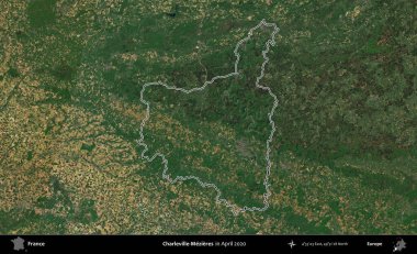 Charleville-Mezieres. Nisan 2020 'de çekilen Kopernik Nöbetçi karolarından oluşan bir uydu görüntüsünde Fransa' nın idari bölgesinin ana hatlarını çizdim.