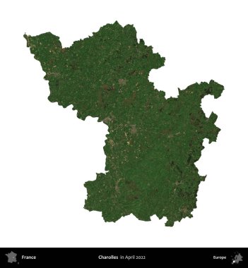 Charolles. Fransa 'nın idari bölgesi, Nisan 2022' de çekilen Kopernik Nöbetçi karolarından oluşan bir uydu görüntüsüyle beyaza izole edildi.