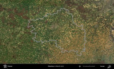 Chartres. Mart 2022 'de çekilen Copernicus Sentinel karolarından oluşan bir uydu görüntüsünde Fransa' nın idari bölgesinin ana hatları belirlendi.