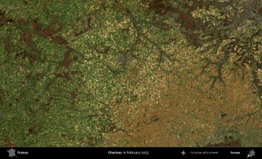 Chartres. Copernicus Sentinel 'in Şubat 2023' te çekilmiş uydu görüntüsü üzerine Fransa 'nın idari bölgesi.