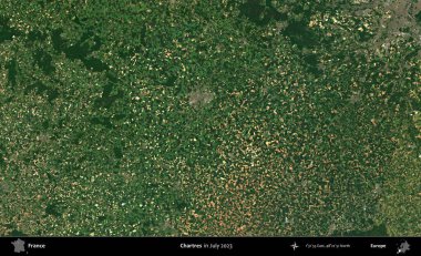 Chartres. Copernicus Sentinel 'in Temmuz 2023' te çekilmiş uydu görüntüsü üzerine Fransa 'nın idari bölgesi.