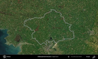 Chateaubriant-Ancenis. Nisan 2017 'de çekilen Kopernik Nöbetçi karolarından oluşan bir uydu görüntüsünde Fransa' nın idari bölgesinin ana hatları belirlendi.