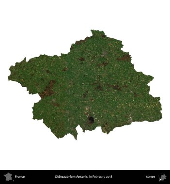 Chateaubriant-Ancenis. Fransa 'nın idari bölgesi, Şubat 2018' de çekilen Kopernik Nöbetçi karolarından oluşan uydu görüntüsüyle beyaza izole edildi.
