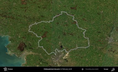 Chateaubriant-Ancenis. Copernicus Sentinel 'in Şubat 2018' de çekilen uydu görüntüsünde Fransa 'nın idari bölgesinin ana hatları belirlendi.