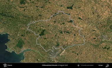 Chateaubriant-Ancenis. Copernicus Sentinel 'in Ağustos 2018' de çekilen uydu görüntüsünde Fransa 'nın idari bölgesinin ana hatları belirlendi.