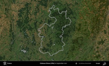 Chateau-Chinon (Ville). Eylül 2021 'de çekilen Copernicus Sentinel karolarından oluşan bir uydu görüntüsünde Fransa' nın idari bölgesinin ana hatlarını çizdim.