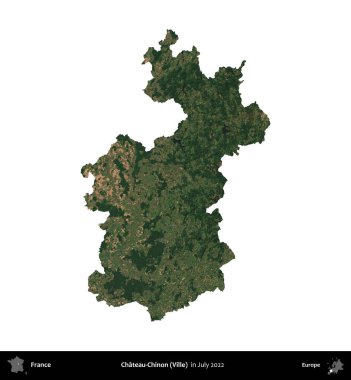 Chateau-Chinon (Ville). Fransa 'nın idari bölgesi, Temmuz 2022' de çekilen Kopernik Nöbetçi karolarından oluşan bir uydu görüntüsüyle beyaza izole edildi.