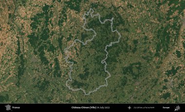 Chateau-Chinon (Ville). Copernicus Sentinel 'in Temmuz 2022' de çekilen uydu görüntüsünde Fransa 'nın idari bölgesinin ana hatları belirlendi.