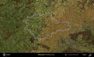 Chateaudun. Copernicus Sentinel 'in Şubat 2023' te çekilen uydu görüntüsünde Fransa 'nın idari bölgesinin ana hatları belirlendi.