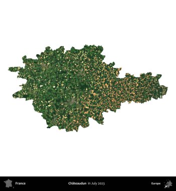 Chateaudun. Fransa 'nın idari bölgesi, Temmuz 2023' te çekilen Kopernik Nöbetçi karolarından oluşan uydu görüntüsüyle beyaza izole edildi.