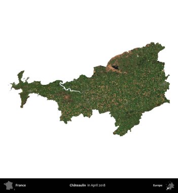 Chateaulin. Fransa 'nın idari bölgesi, Nisan 2018' de çekilen Kopernik Nöbetçi karolarından oluşan bir uydu görüntüsü ile beyaza izole edildi.