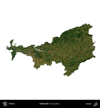 Chateaulin. Fransa 'nın idari bölgesi, Temmuz 2019' da çekilen Kopernik Nöbetçi karolarından oluşan uydu görüntüsüyle beyaza izole edildi.