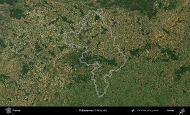 Chateauroux. Mayıs 2021 'de çekilen Copernicus Sentinel karolarından oluşan bir uydu görüntüsünde Fransa' nın idari bölgesinin ana hatları belirlendi.
