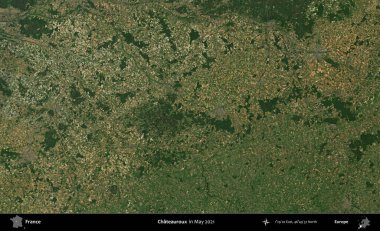 Chateauroux. Copernicus Sentinel 'in Mayıs 2021' de çekilmiş uydu görüntüsü üzerine Fransa 'nın idari bölgesi.