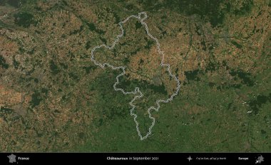 Chateauroux. Eylül 2021 'de çekilen Copernicus Sentinel karolarından oluşan bir uydu görüntüsünde Fransa' nın idari bölgesinin ana hatlarını çizdim.