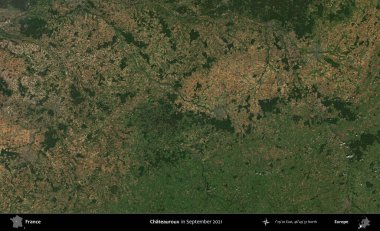 Chateauroux. Copernicus Sentinel 'in Eylül 2021' de çekilmiş uydu görüntüsü üzerine Fransa 'nın idari bölgesi.
