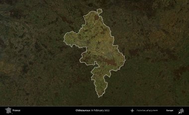 Chateauroux. Fransa 'nın idari alanı, Şubat 2022' de çekilen Kopernik Sentinel karolarından oluşan koyu renkli bir uydu görüntüsü üzerinde vurgulandı ve özetlendi.