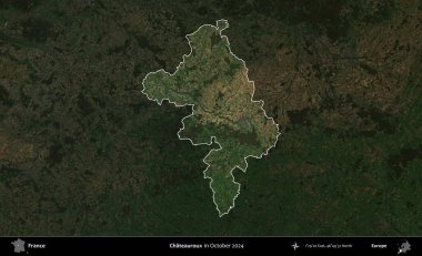 Chateauroux. Fransa 'nın idari alanı, Ekim 2024' te çekilen Kopernik Nöbetçi karolarından oluşan koyu renkli bir uydu görüntüsü üzerinde vurgulandı ve özetlendi.