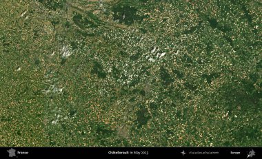 Chatellerault. Copernicus Sentinel 'in Mayıs 2023' te çekilmiş uydu görüntüsü üzerine Fransa 'nın idari bölgesi.