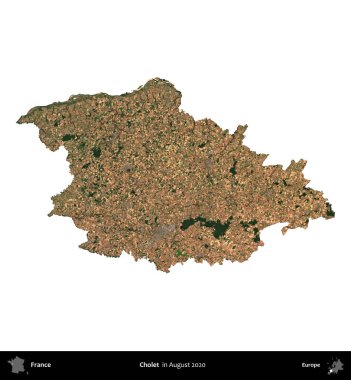 Cholet. Fransa 'nın idari bölgesi, Ağustos 2020' de çekilen Kopernik Nöbetçi karolarından oluşan bir uydu görüntüsüyle beyaza izole edildi.