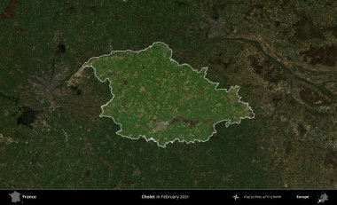 Cholet. Fransa 'nın idari alanı, Şubat 2021' de çekilen Kopernik Sentinel karolarından oluşan koyu renkli bir uydu görüntüsü üzerinde vurgulandı ve özetlendi.