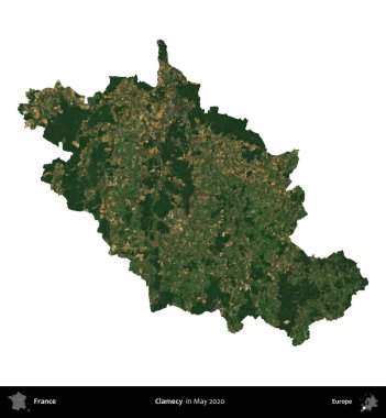 İstiridye. Fransa 'nın idari bölgesi, Mayıs 2020' de çekilen Kopernik Nöbetçi karolarından oluşan bir uydu görüntüsüyle beyaza izole edildi.