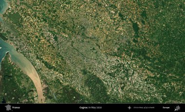 Konyak mı? Mayıs 2020 'de Copernicus Sentinel karolarından oluşan bir uydu görüntüsü üzerine Fransa' nın idari bölgesi