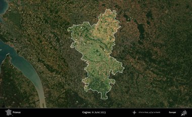 Konyak mı? Fransa 'nın idari alanı, Haziran 2023' te çekilen Kopernik Nöbetçi karolarından oluşan koyu renkli bir uydu görüntüsüyle vurgulandı ve özetlendi.