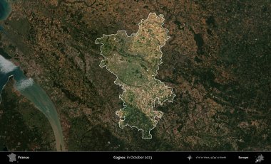 Konyak mı? Fransa 'nın idari alanı, Ekim 2023' te çekilen Kopernik Nöbetçi karolarından oluşan koyu renkli bir uydu görüntüsü üzerinde vurgulandı ve özetlendi.