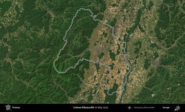 Colmar-Ribeauville 'de. Mayıs 2023 'te çekilen Copernicus Sentinel karolarından oluşan bir uydu görüntüsünde Fransa' nın idari bölgesinin ana hatları belirlendi.