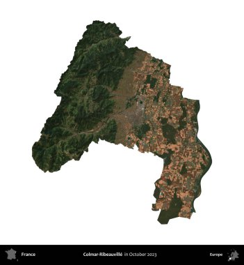 Colmar-Ribeauville 'de. Fransa 'nın idari bölgesi, Ekim 2023' te çekilen Kopernik Nöbetçi karolarından oluşan bir uydu görüntüsüyle beyaza izole edildi.